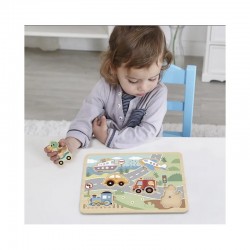 Mediniai interaktyvūs dėlionės automobiliai TOOKY TOY