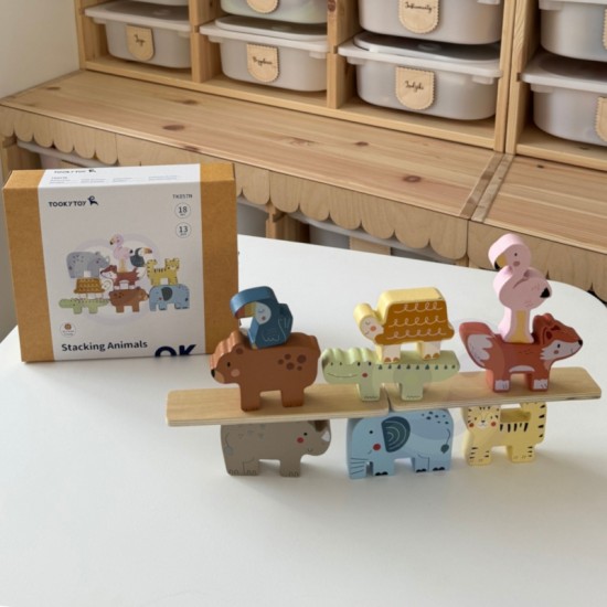 Mediniai kaladėlės Dėlionė Gyvūnai Montessori 9 vnt. TOOKY TOY