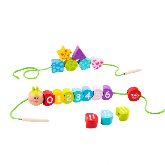 Mediniai siūlo vėrimo kaladėlės vikšrui, mokantis skaičiuoti, 20 vnt. TOOKY TOY