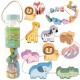 Mediniai siūlų vėrimo kaladėlės, susipynusios, Zoo Montessori, 13 EL WOOPIE GREEN