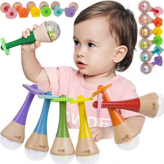 Medinis barškutis 2 viename Vaivorykštės spalvų marakasų instrumentas 1 vnt. CLASSIC WORLD