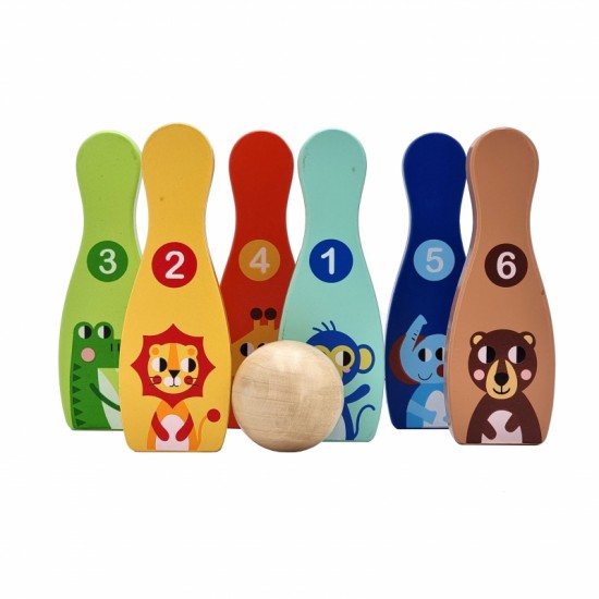 Medinis boulingas vaikams, 6 vnt. + kamuoliukas TOOKY TOY