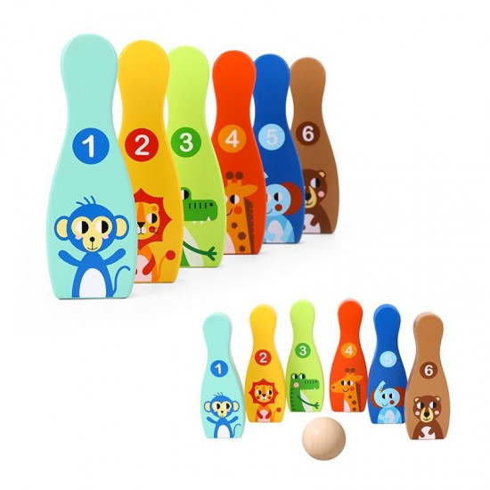 Medinis boulingas vaikams, 6 vnt. + kamuoliukas TOOKY TOY