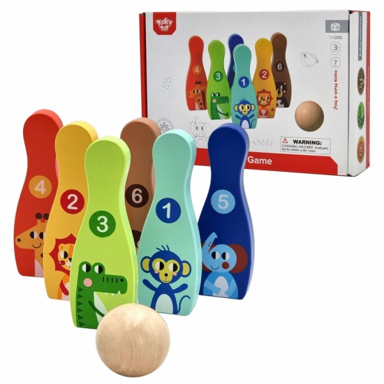 Medinis boulingas vaikams, 6 vnt. + kamuoliukas TOOKY TOY