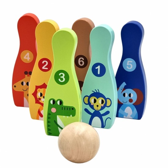 Medinis boulingas vaikams, 6 vnt. + kamuoliukas TOOKY TOY