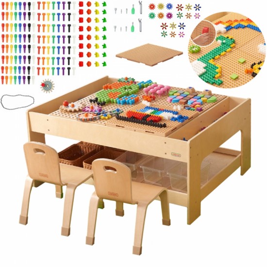 Medinis edukacinis stalas + STEM sienos priedai + 135 kaladėlės MASTERKIDZ