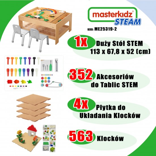 Medinis edukacinis stalas + STEM sienos priedai + 563 kaladėlės MASTERKIDZ