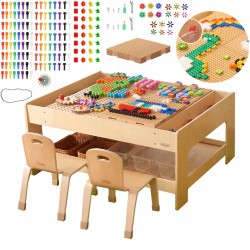 Medinis edukacinis stalas + STEM sienos priedai + 563 kaladėlės MASTERKIDZ