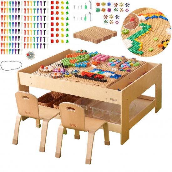 Medinis edukacinis stalas + STEM sienos priedai + 563 kaladėlės MASTERKIDZ