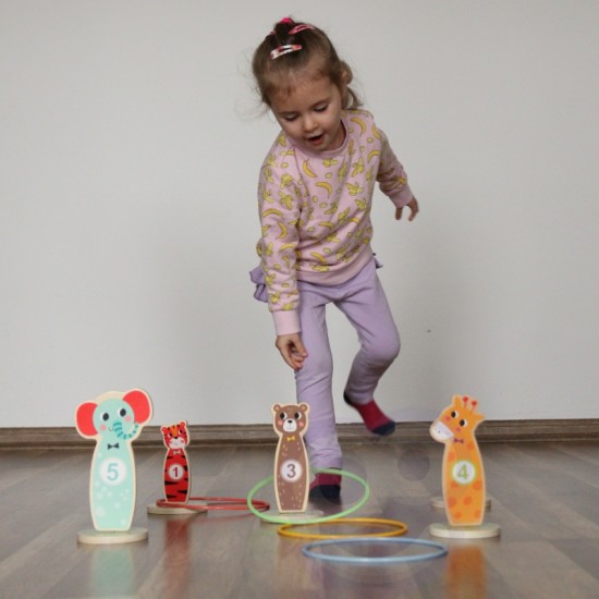 Medinis įgūdžių žaidimas Mėtyk į taikinius gyvūnėlius, 15 vnt. TOOKY TOY