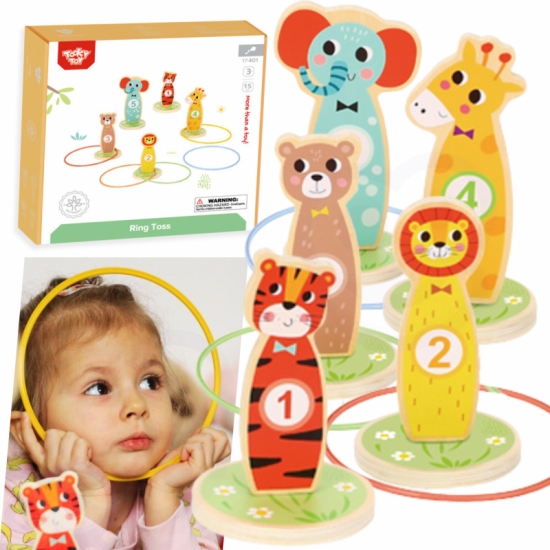 Medinis įgūdžių žaidimas Mėtyk į taikinius gyvūnėlius, 15 vnt. TOOKY TOY