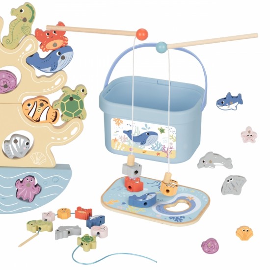 Medinis jūros žaislų rinkinys, balansinis bokštas, žvejybos figūrėlės, 23 dalys TOOKY TOY