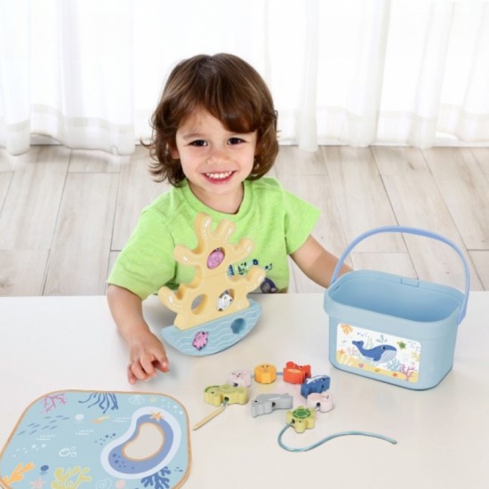 Medinis jūros žaislų rinkinys, balansinis bokštas, žvejybos figūrėlės, 23 dalys TOOKY TOY