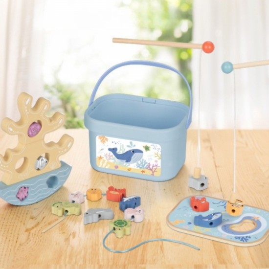 Medinis jūros žaislų rinkinys, balansinis bokštas, žvejybos figūrėlės, 23 dalys TOOKY TOY
