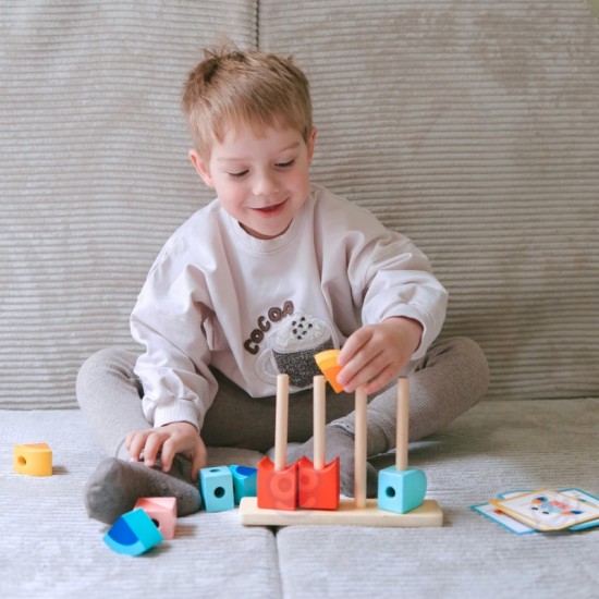 Medinis krabo dėlionės kaladėlių rinkinys, pastelinės spalvos TOOKY TOY