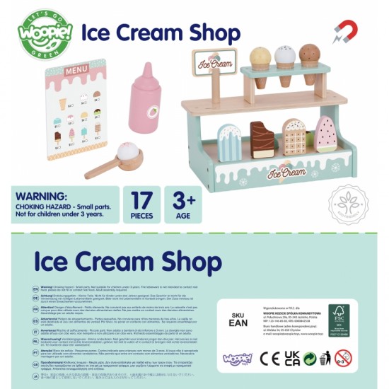Medinis ledų kioskelių rinkinys su ledų stovu, 16 dalių WOOPIE GREEN
