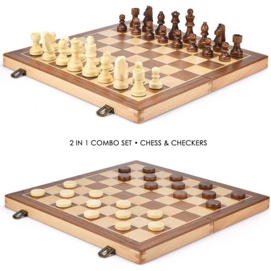 Medinis magnetinis šachmatų ir šaškių rinkinys THOMS Gold Knight 2 viename, 15″