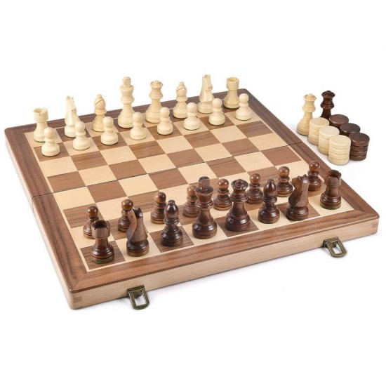Medinis magnetinis šachmatų ir šaškių rinkinys THOMS Gold Knight 2 viename, 15″