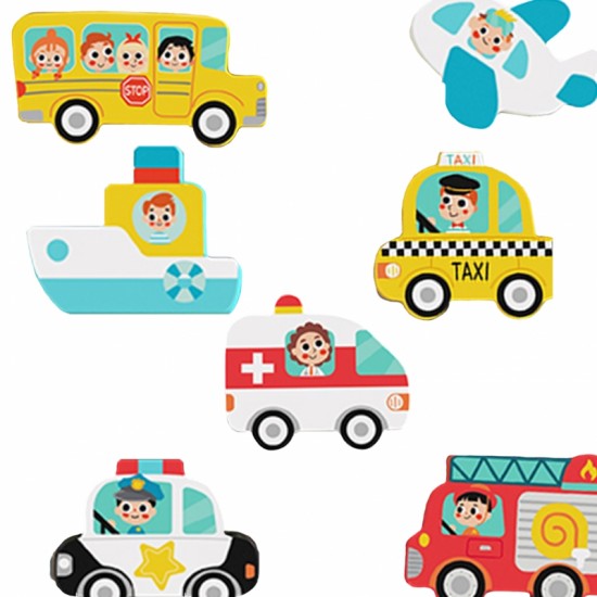 Medinis Montessori dėlionės rinkinys, transporto priemonės, automobiliai, lėktuvas, laivas, miestas, atitikimo formos Tooky