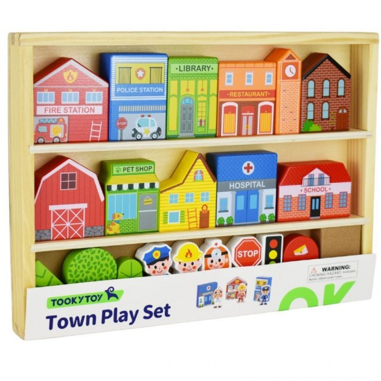 Medinis pastatų ir figūrėlių rinkinys „Miestas“ TOOKY TOY