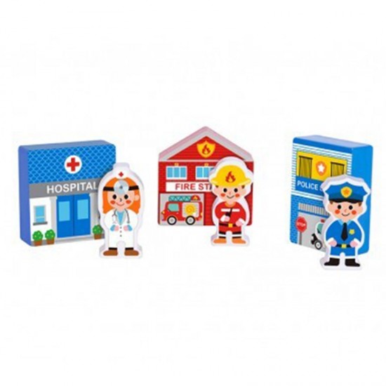Medinis pastatų ir figūrėlių rinkinys „Miestas“ TOOKY TOY