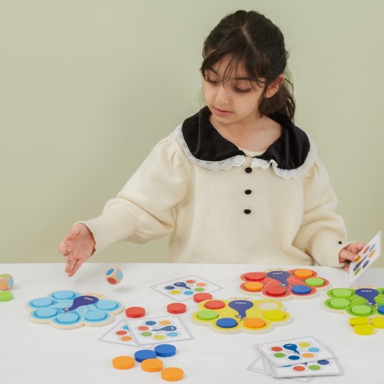 Medinis spalvų derinimo žaidimas „Pevo uodega Montessori“ + kortelės VIGA