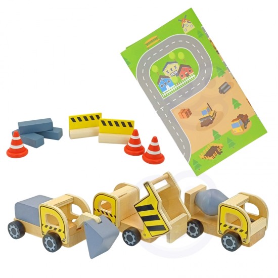 Medinis statybvietės 5in1 mobilus kranas XXL statybinės transporto priemonės 13 vnt. WOOPIE GREEN