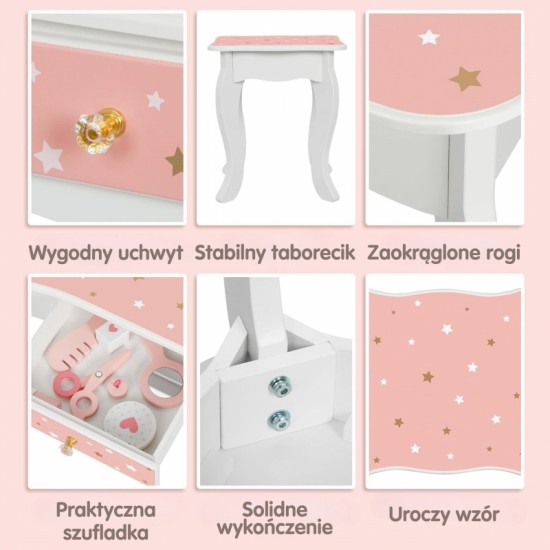 Medinis tualetinis staliukas su veidrodžiu ir aksesuarais WOOPIE GREEN
