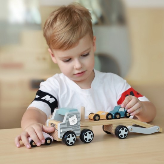 Medinis Vilkikas Su Žaisliniais Automobiliais VIGA PolarB Montessori