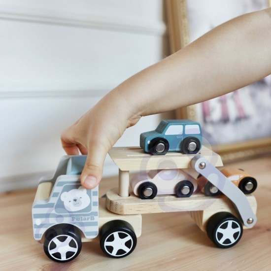 Medinis Vilkikas Su Žaisliniais Automobiliais VIGA PolarB Montessori