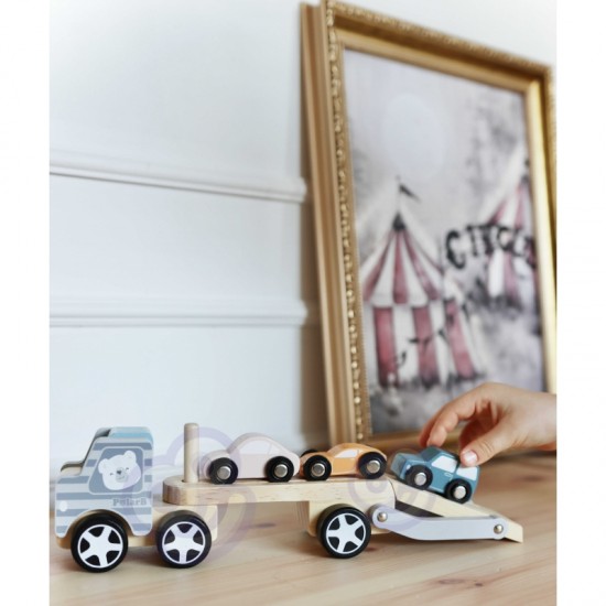 Medinis Vilkikas Su Žaisliniais Automobiliais VIGA PolarB Montessori