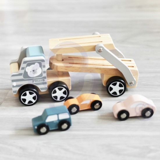 Medinis Vilkikas Su Žaisliniais Automobiliais VIGA PolarB Montessori