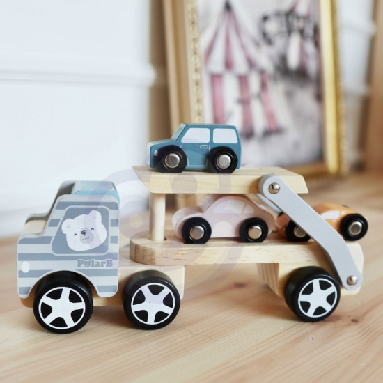 Medinis Vilkikas Su Žaisliniais Automobiliais VIGA PolarB Montessori