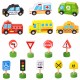 Medinių transporto priemonių ir kelio ženklų rinkinys WOOPIE GREEN