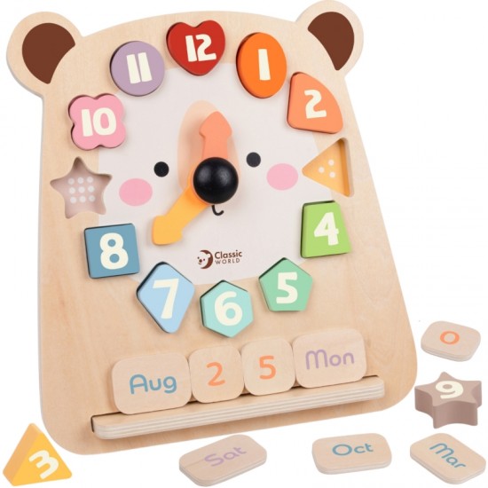 Meškiuko laikrodis, edukacinis, 3 viename, laiko skaičiavimo ir datos mokymosi CLASSIC WORLD Montessori