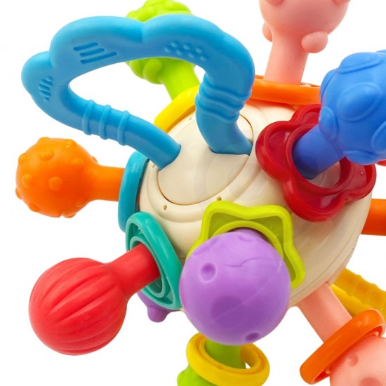 Minkštas barškutis 2in1 kramtukas-sensorinis žaislas kūdikiams.WOOPIE BABY