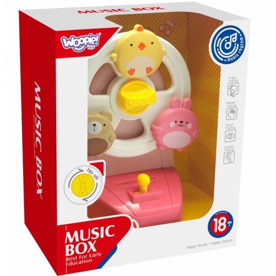 Muzikinė dėžutė su karuseliniais gyvūnais, lavinamasis žaislas WOOPIE BABY