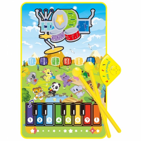 Muzikinis kilimėlis Gyvūnai Interaktyvus pianinas ir būgnai 2 viename WOOPIE