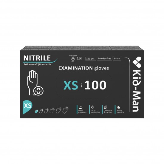 Nitrilinės pirštinės juodos Kid-Man N100, dydis XS