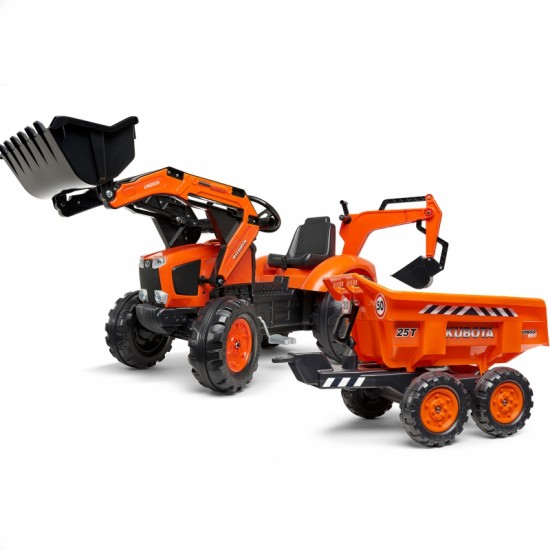 Oranžinis traktorius su priekaba nuo 3 metų FALK Kubota