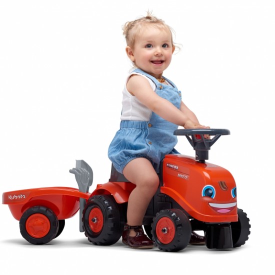 Oranžinis traktorius su priekaba + priedai nuo 1 metų FALK Kubota