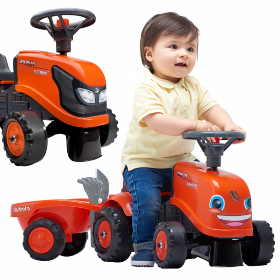 Oranžinis traktorius su priekaba + priedai nuo 1 metų FALK Kubota