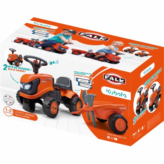 Oranžinis traktorius su priekaba + priedai nuo 1 metų FALK Kubota