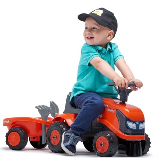 Oranžinis traktorius su priekaba + priedai nuo 1 metų FALK Kubota