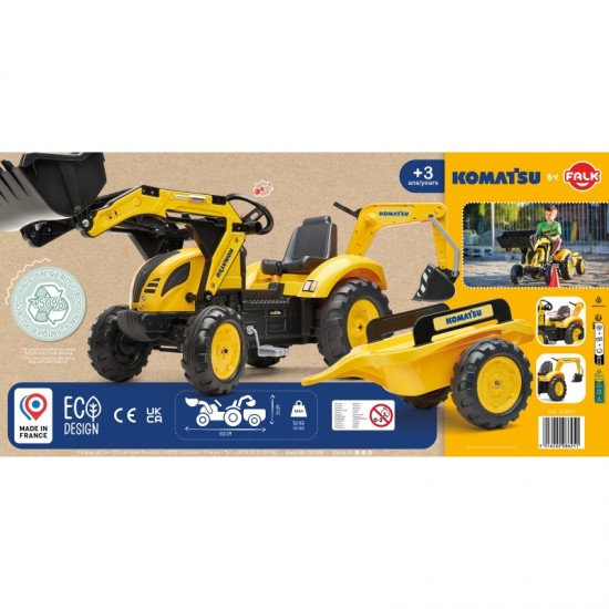 Pedalinis traktorius-ekskavatorius-kaušas-priekaba nuo 2 metų FALK KOMATSU