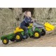 Pedalinis traktorius su kibiru ir priekaba, žalias Rolly Toys RollyKid John Deere