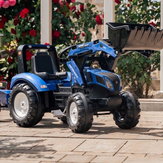 Pedalinis traktorius su priekaba mėlynas nuo 3 metų FALK New Holland
