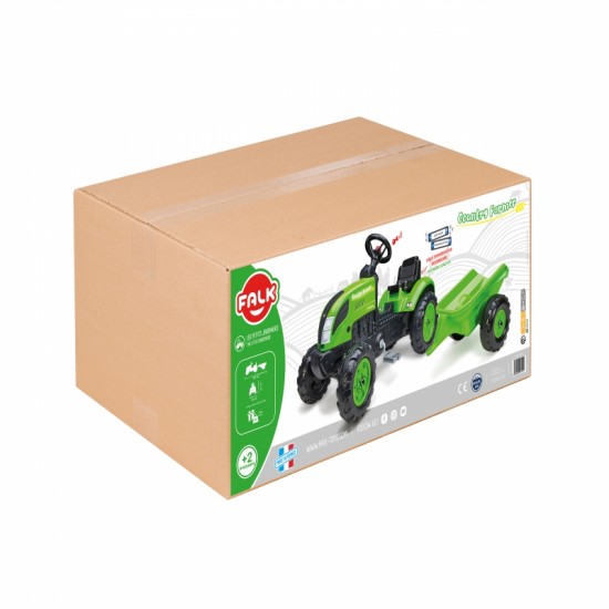 Pedalų traktorius su priekaba, žalias, 2-5 metų amžiaus FALK Country Farmer