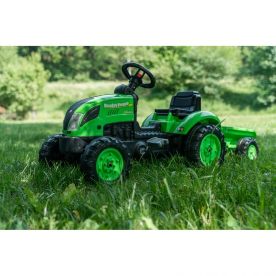 Pedalų traktorius su priekaba, žalias, 2-5 metų amžiaus FALK Country Farmer