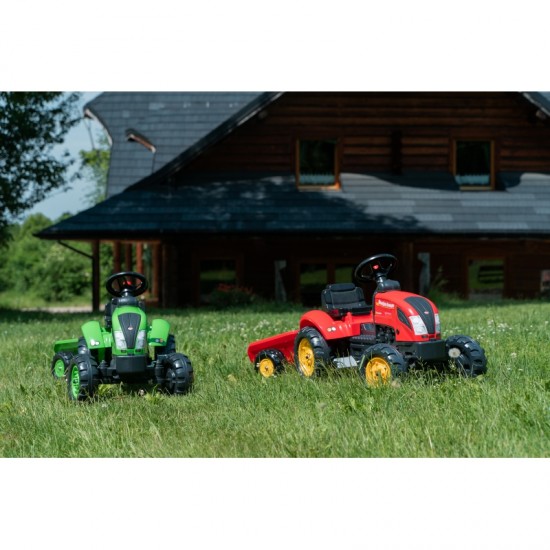Pedalų traktorius su priekaba, žalias, 2-5 metų amžiaus FALK Country Farmer